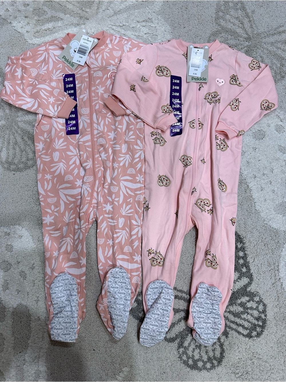 Pekkle Pink Floral & Pizza My Heart Print 24 Months Sleeper One-Piece Pajamas